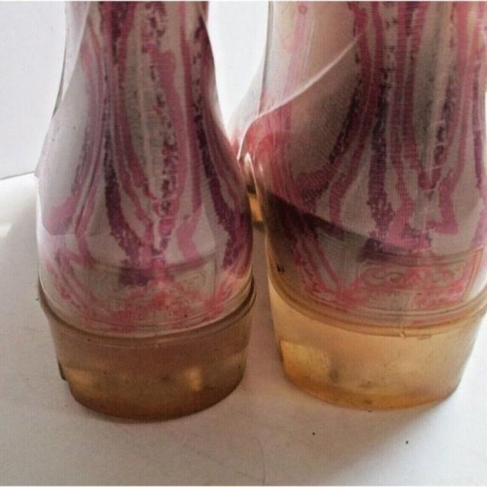 Coach Blue Pink Jelly Multi Color Signature Logo Knee High Rubber Rain Boots - Picture 7 of 11